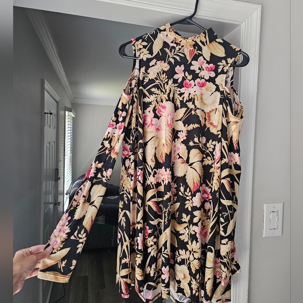 $148 Show Me Your Mumu Cold Shoulder Brady Tunic Botanical Beauty Dress - Picture 4 of 13